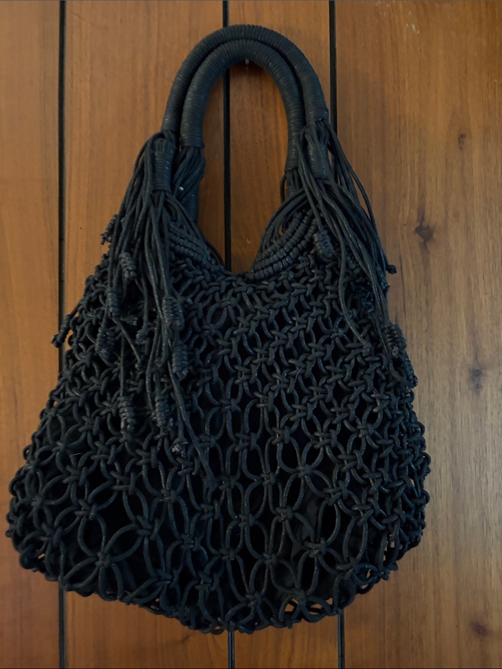 Black Macramé Tote Bag with Braided Handles